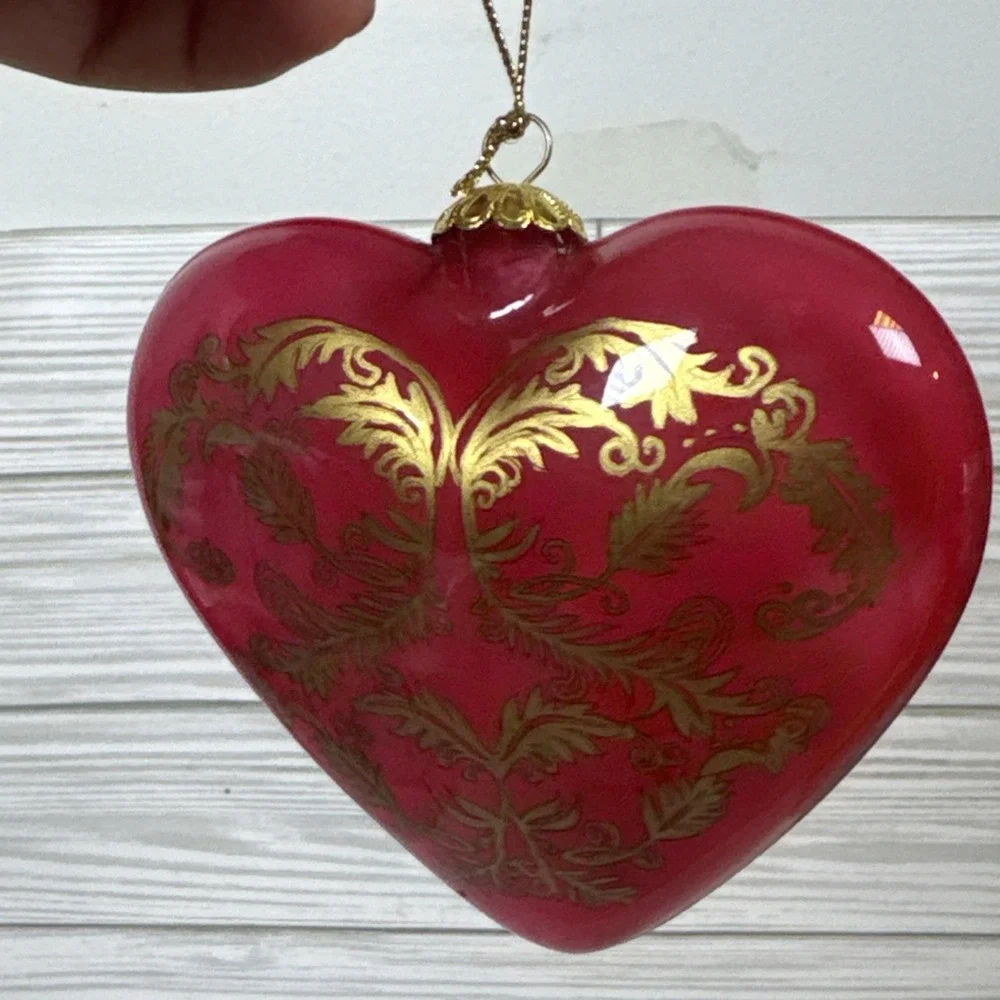 Li Bien Christmas Red/Gold Heart Glass Ornament 4